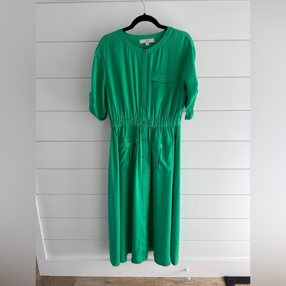 Loft Utility Midi Pocket Dress, Size 10 - Picture 2 of 10